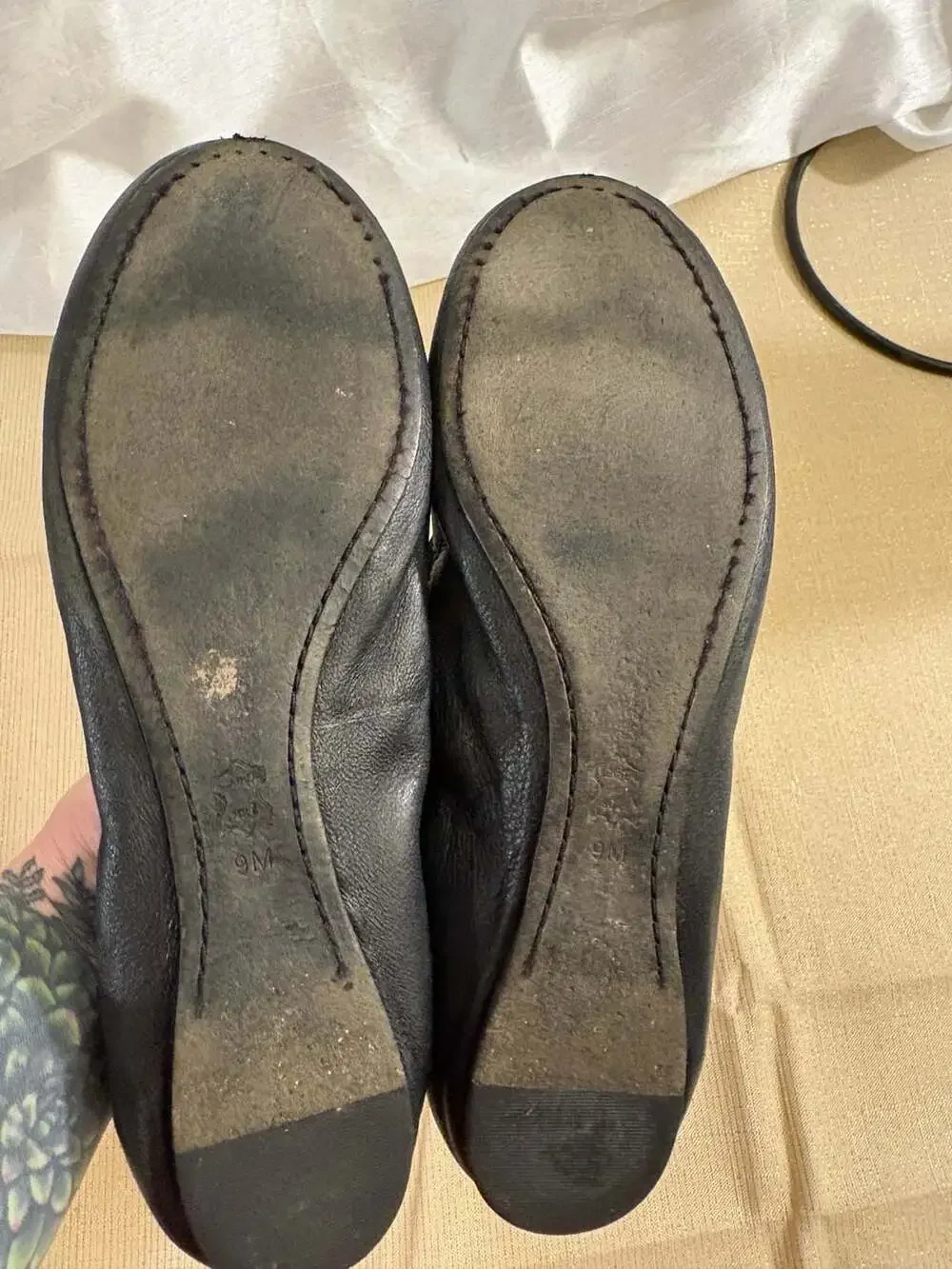 Tory Burch Black Leather Caroline Logo Emblem Ballet Flats